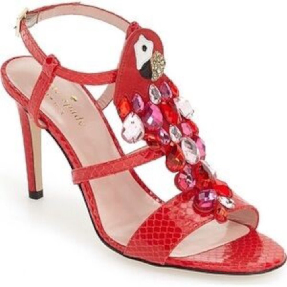 KATE SPADE Idalou Parrot Embellished Sandal Snake Embossed Leather